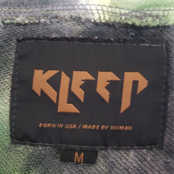 Kleep Reflective Caution Fleece Hoodie Green Tie Dye Pullover Mens Medium - Picture 3 of 11